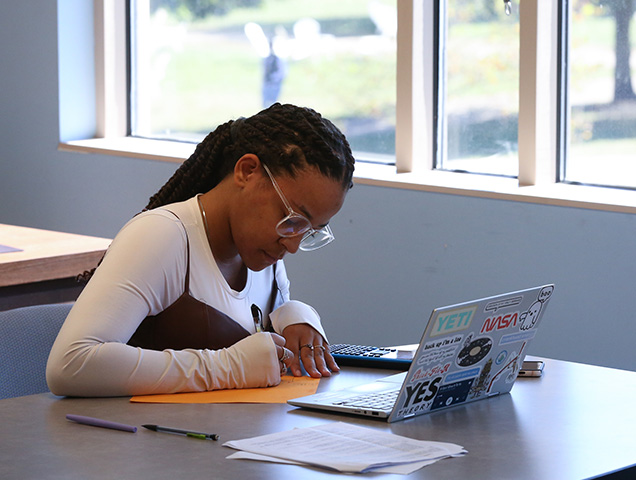 Student studying in student center